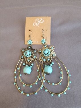 Plunder "NEVEAH" Turquoise Filigree Dangle Earrings - Blue